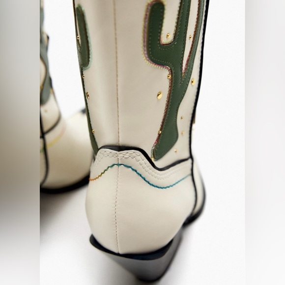 Zara cowboy boots cactus knee high heels western south western cowgirl - Picture 7 of 12